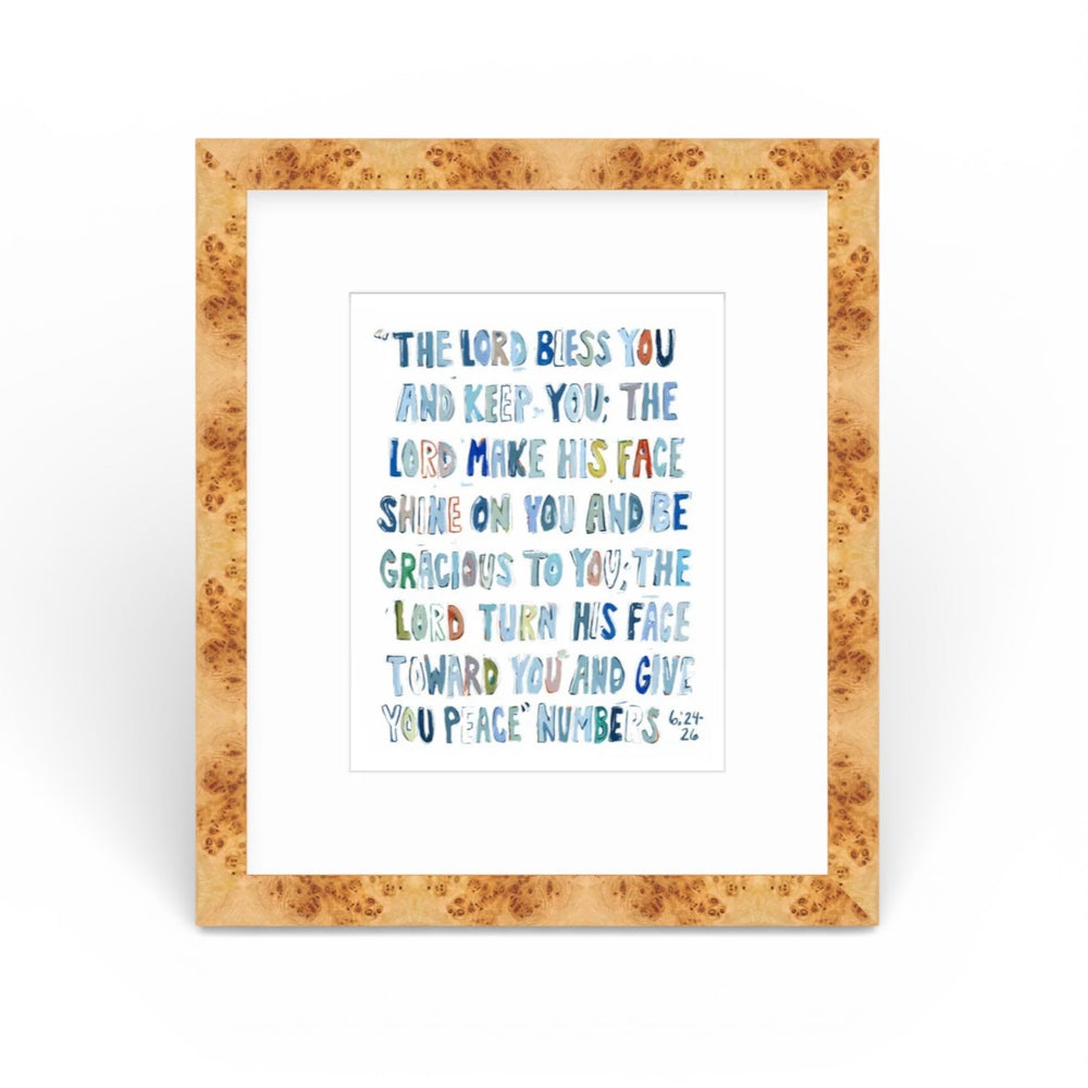 Numbers 6: 24-26 Blue Bible Verse Fine Art Print showing blue-toned script on white paper