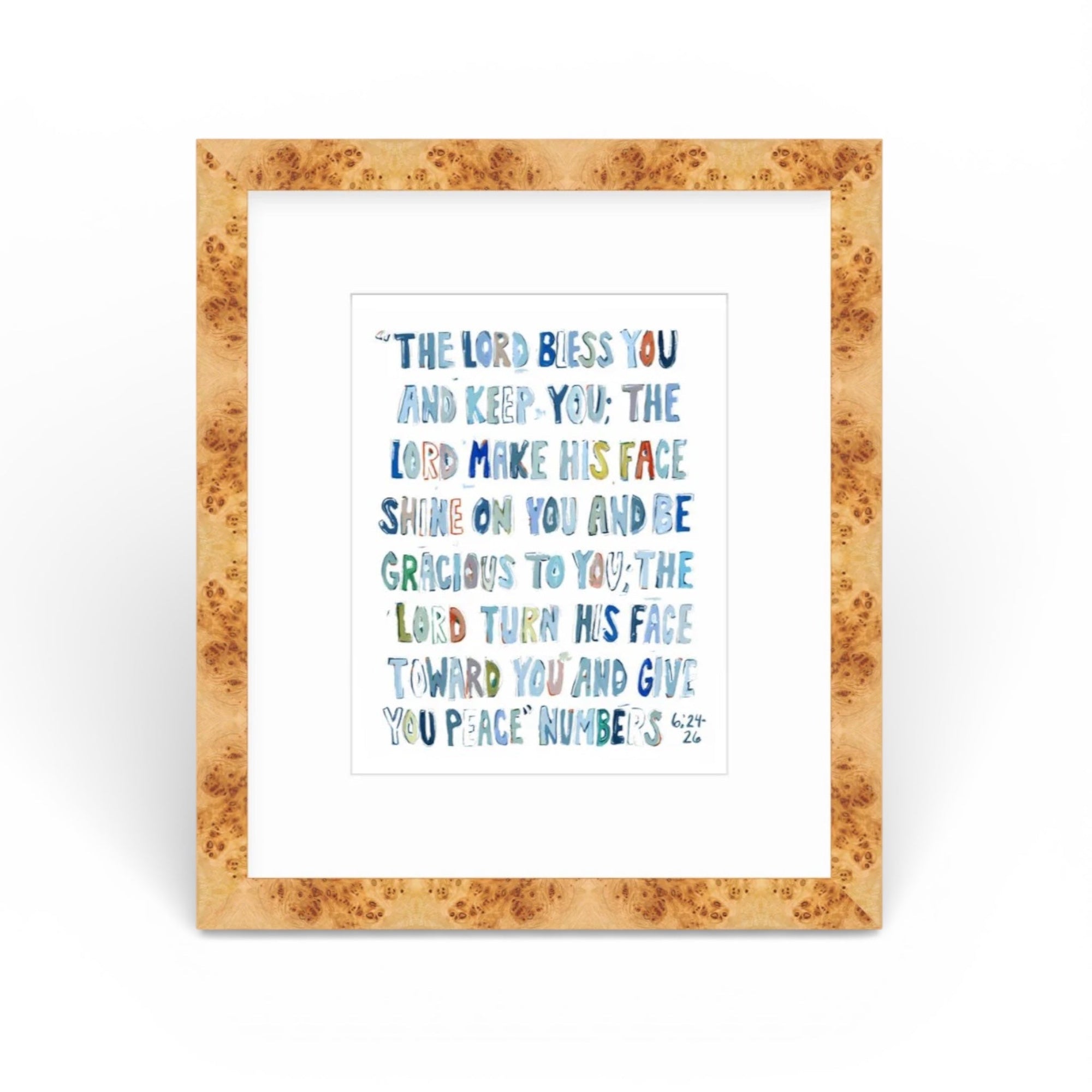 Numbers 6: 24-26 Blue Bible Verse Fine Art Print showing blue-toned script on white paper
