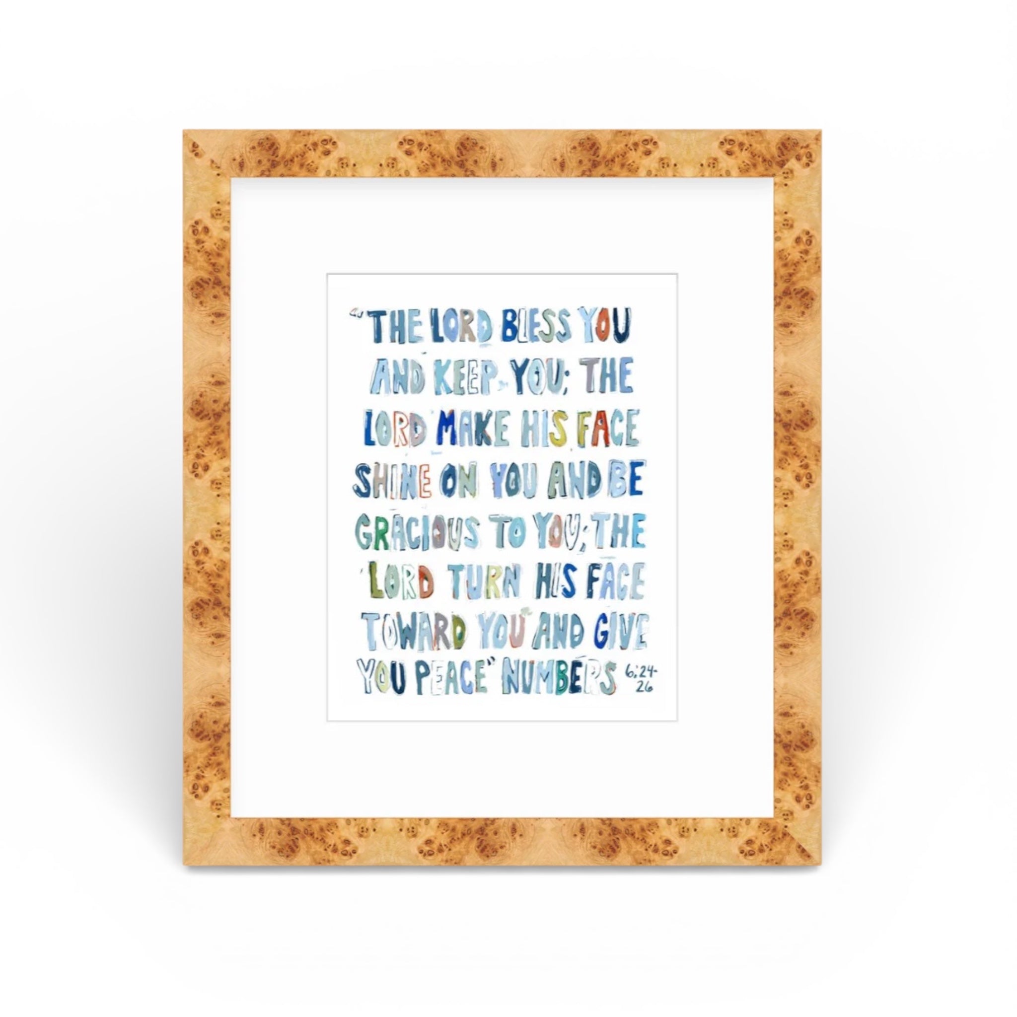 Numbers 6: 24-26 Blue Bible Verse Fine Art Print showing blue-toned script on white paper