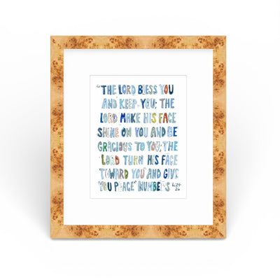 Numbers 6: 24-26 Blue Bible Verse Fine Art Print showing blue-toned script on white paper