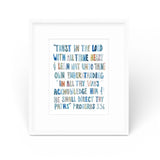 Proverbs 3:5-6 Blues Bible Verse Fine Art Print by Chelsea McShane with blue tones and artist signature