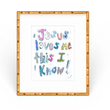 Jesus Loves Me Fine Art Print with pink and blue color options