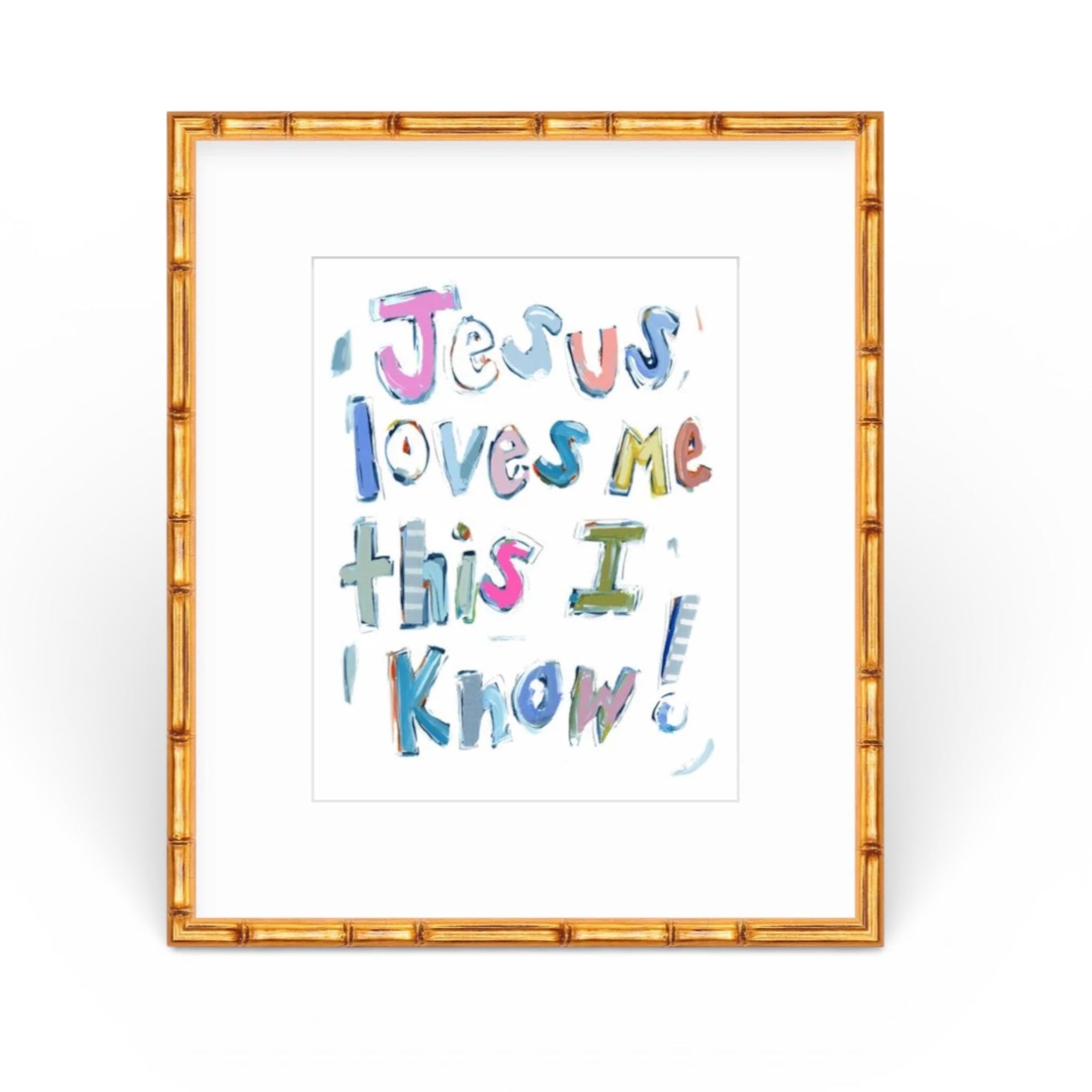 Jesus Loves Me Fine Art Print with pink and blue color options