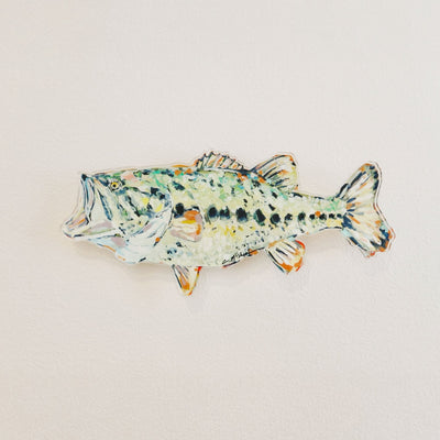 "Gone Fishin" acrylic wall art showing colorful fish shapes on a white background