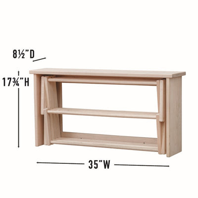 Solid maple hardwood wall-mounted folding clothes drying rack with multiple dowels for drying laundry