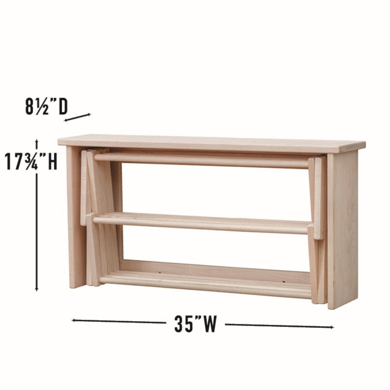 Solid maple hardwood wall-mounted folding clothes drying rack with multiple dowels for drying laundry