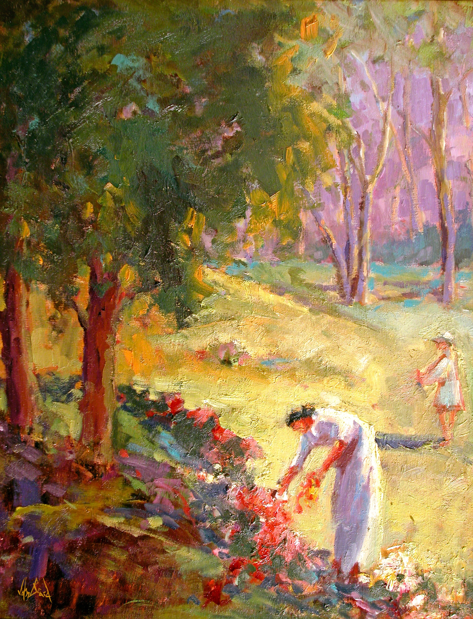 Picking Flowers Artist Enhanced Canvas Print by John Beard Collection - main product image for Resin Society