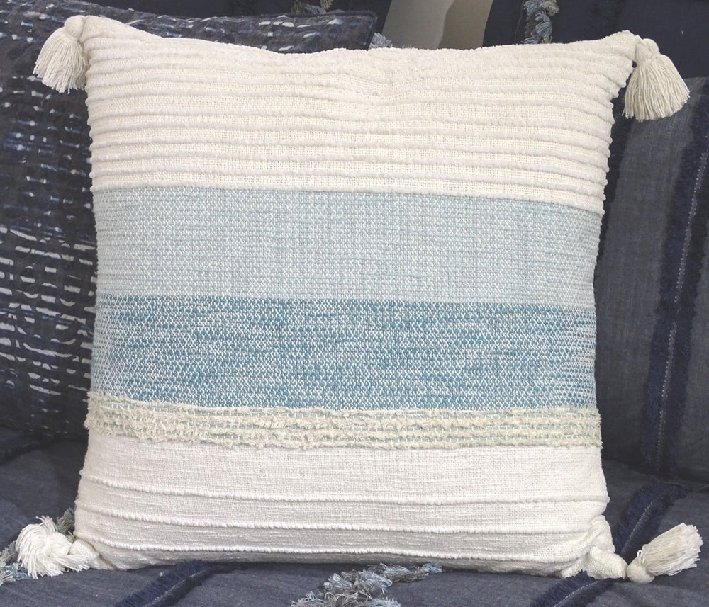 Elegant Large Throw Pillow 22x22 handloom woven on couch with tassels