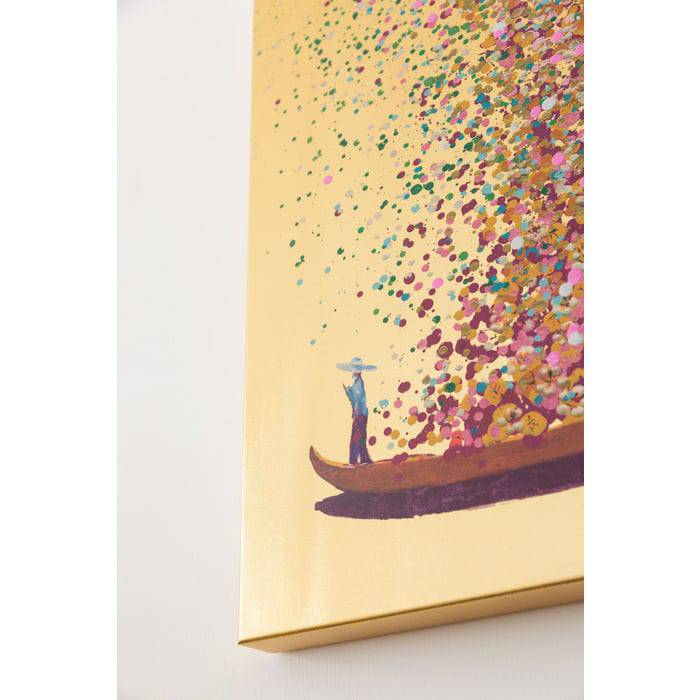 Canvas Picture Flower Boat Gold Pink 80x100cm