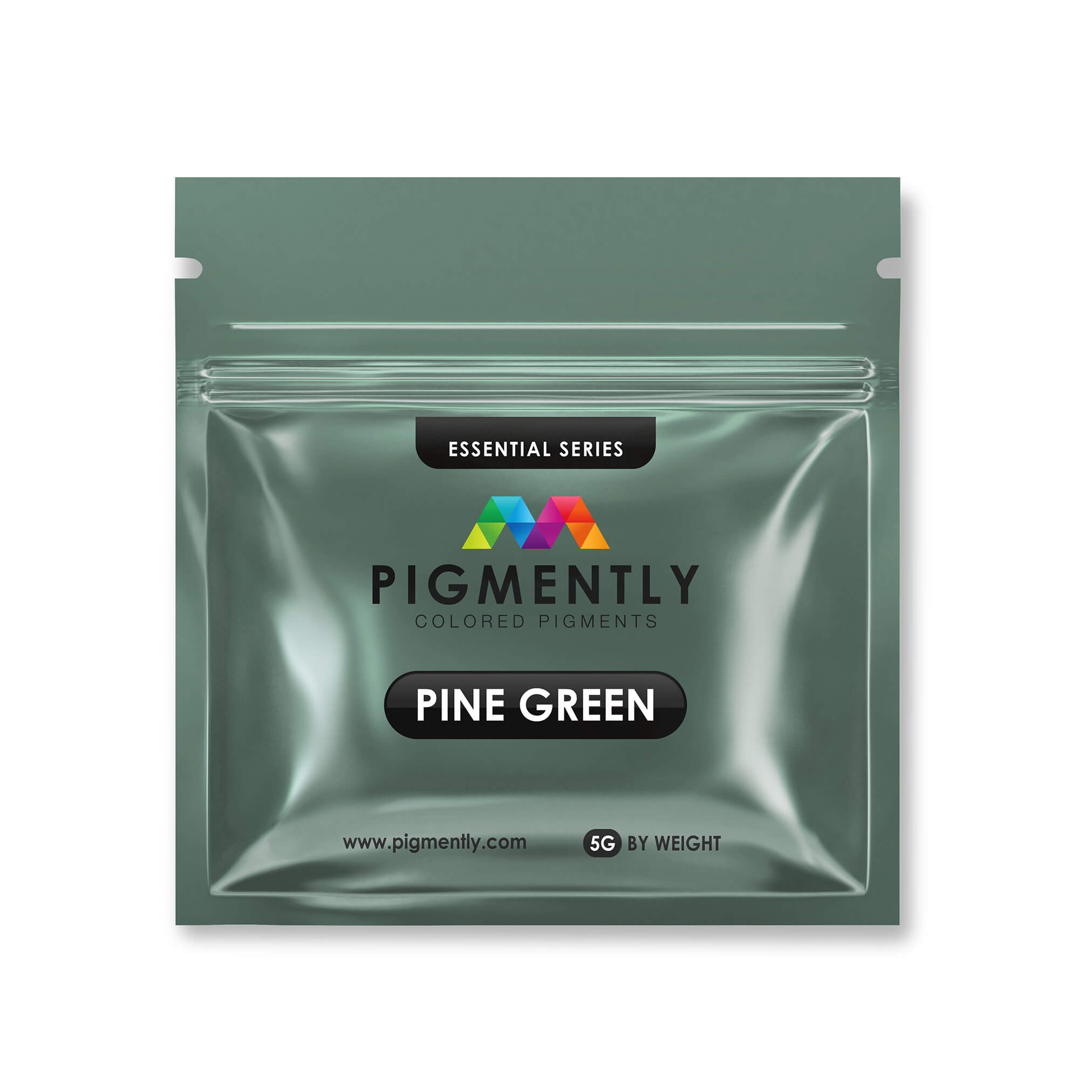 Pigment packet labeled 'Pine Green' by Pigently on a white background