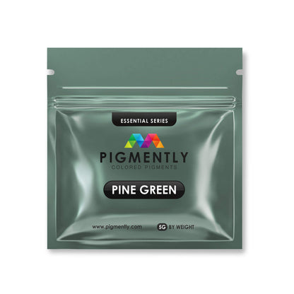 Pigment packet labeled 'Pine Green' by Pigently on a white background
