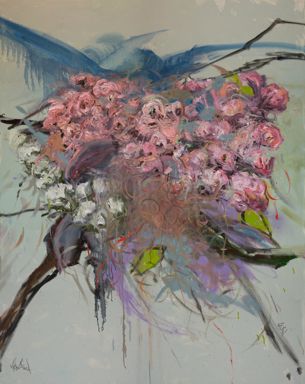 Pink Flowers Artist Enhanced Canvas Print by John Beard Collection - main product image for Resin Society