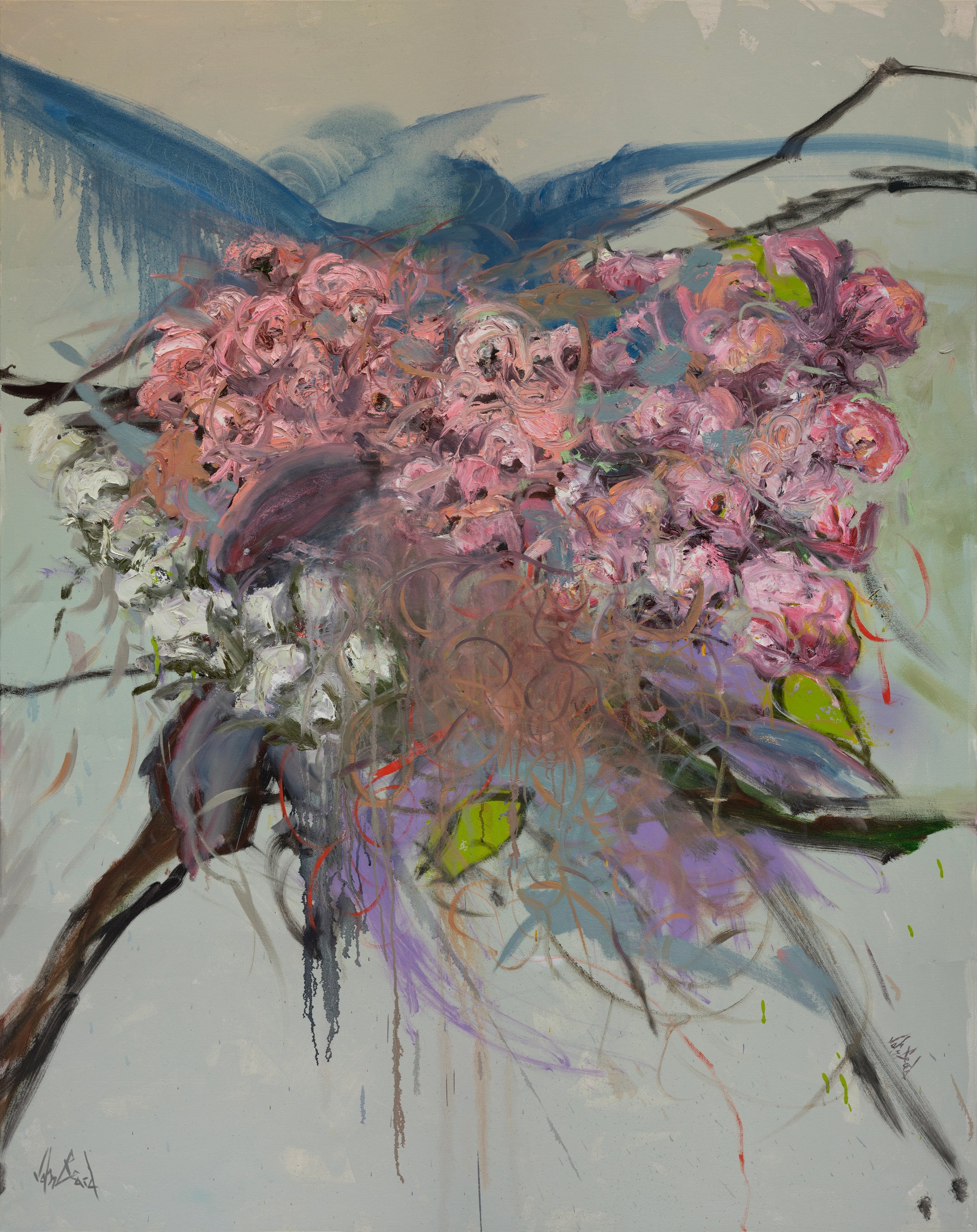 Pink Flowers Artist Enhanced Canvas Print by John Beard Collection - main product image for Resin Society