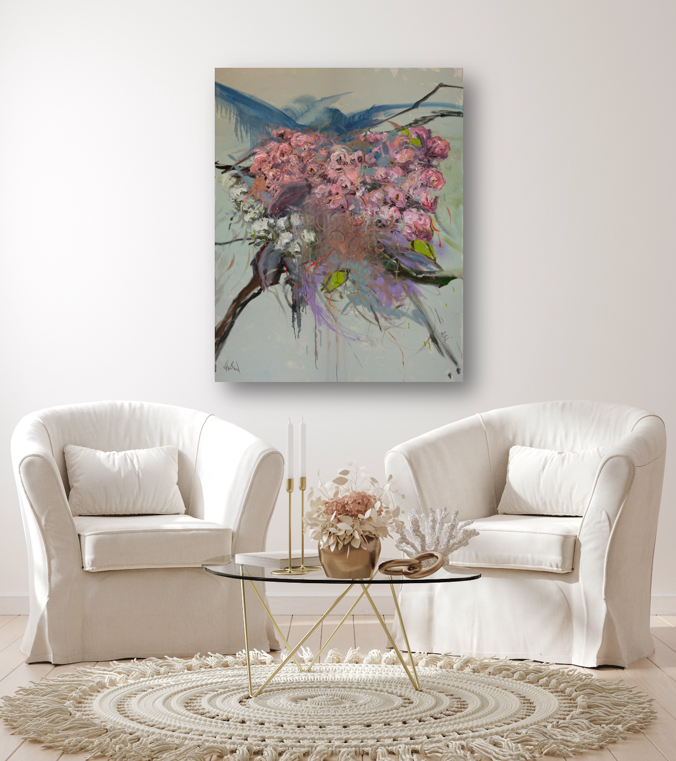 Pink Flowers Artist Enhanced Canvas Print by John Beard Collection - product image 4 for Resin Society