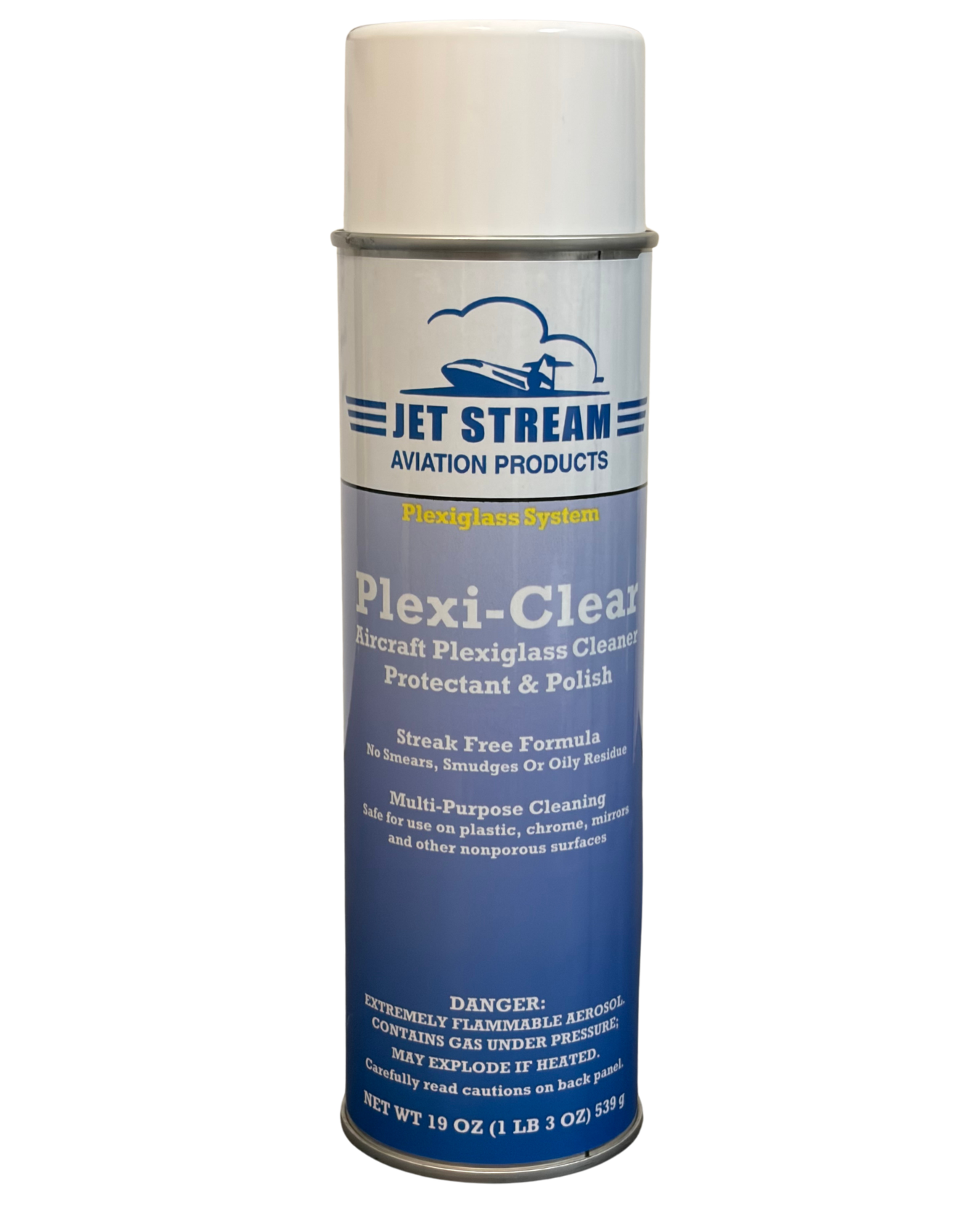 Plexi-Clear Anti-Static Aerosol Glass and Plexiglass Cleaner can and application on aircraft windscreen
