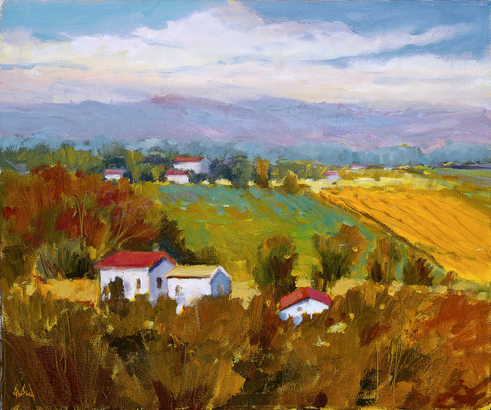 John Beard's Plowed Field artist enhanced canvas print showing abstract landscape with earth tones. Mounted canvas with wood stretcher bars.