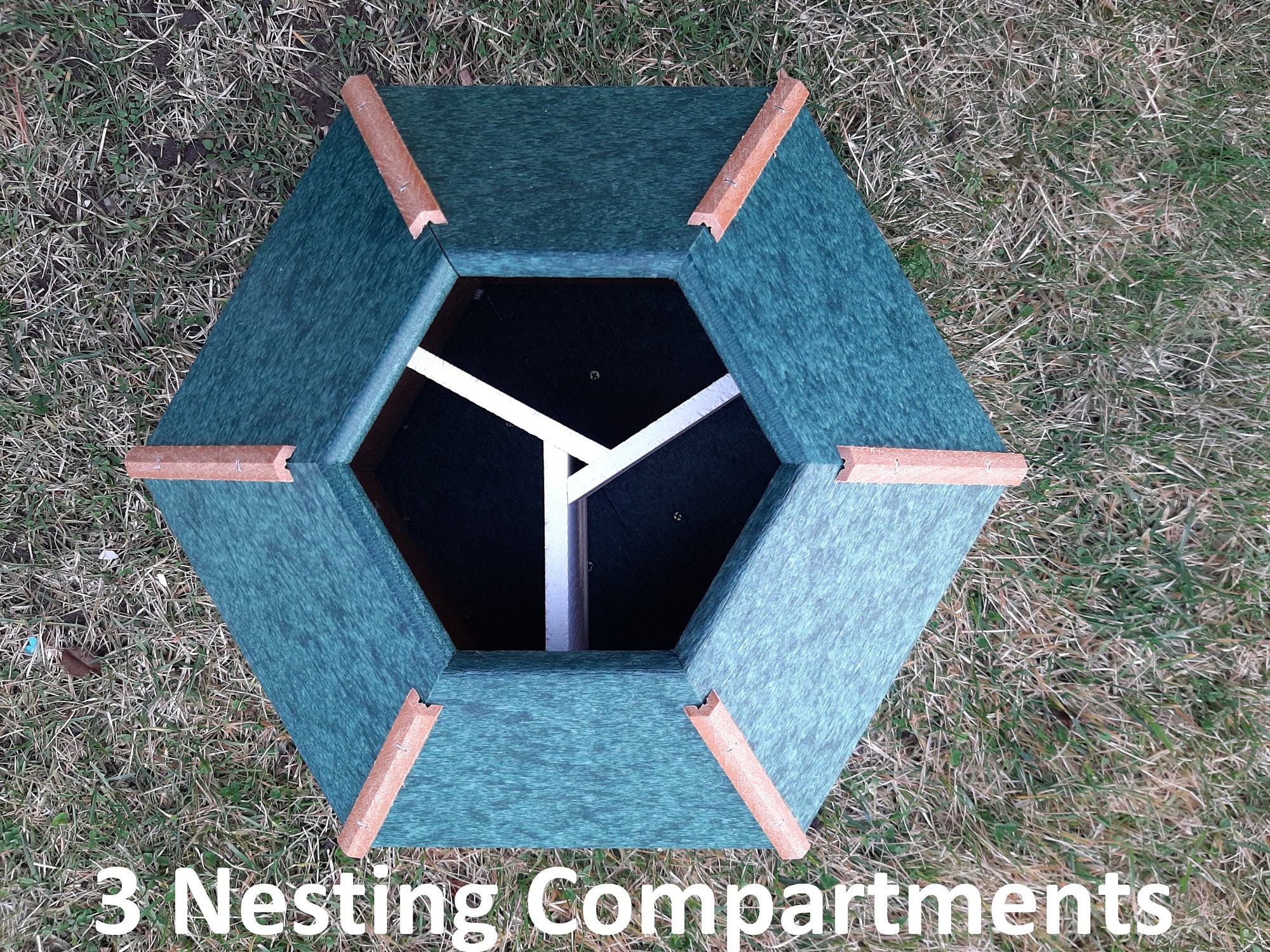 Amish Poly Gazebo Birdhouse with three nesting holes in outdoor setting