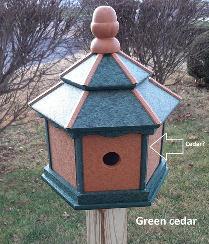 Amish Poly Gazebo Birdhouse with three nesting holes in outdoor setting