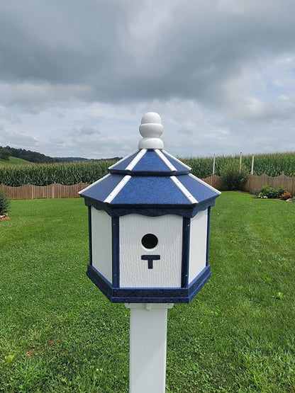 Amish Poly Gazebo Birdhouse with three nesting holes in outdoor setting