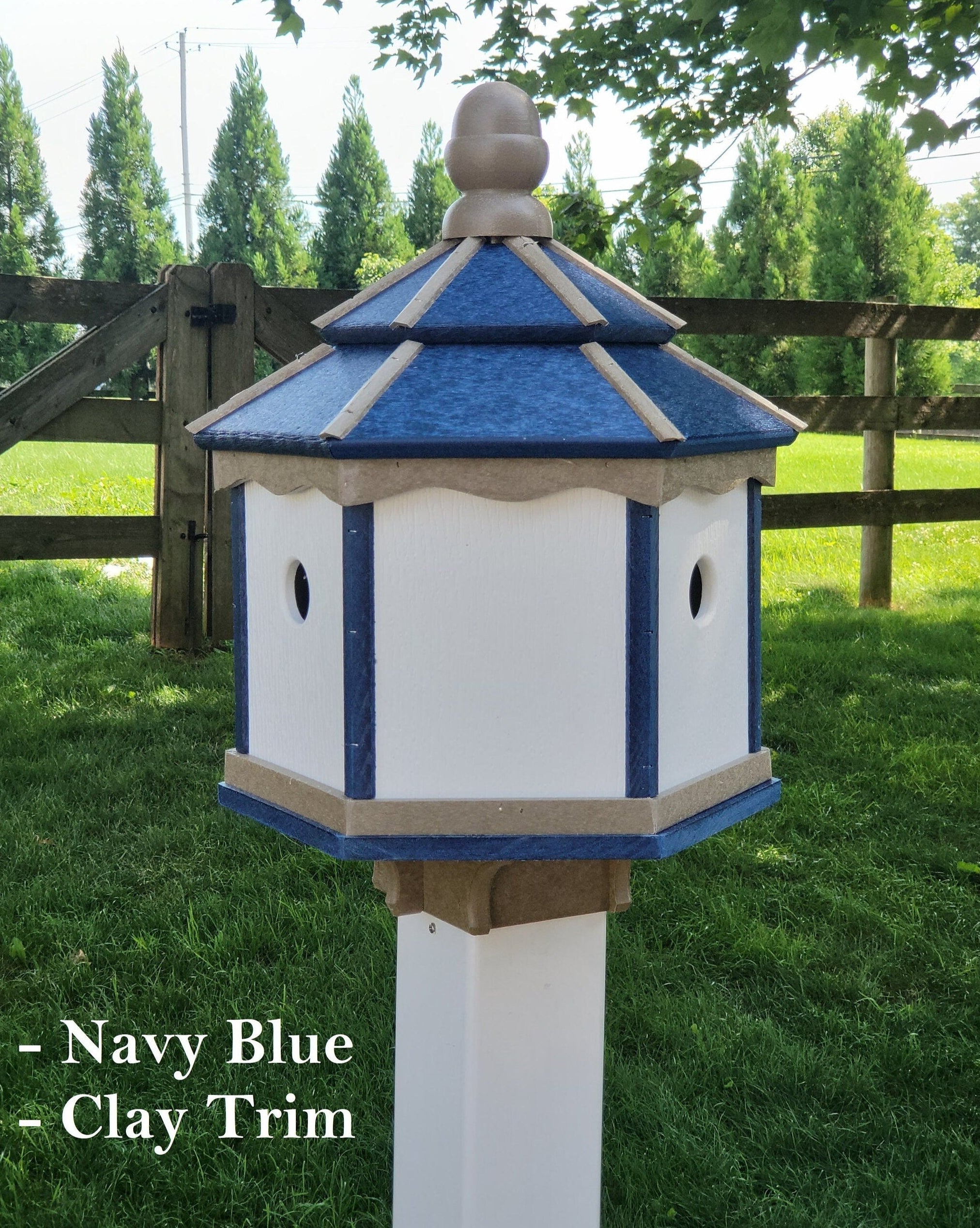 Amish Poly Gazebo Birdhouse with three nesting holes in outdoor setting