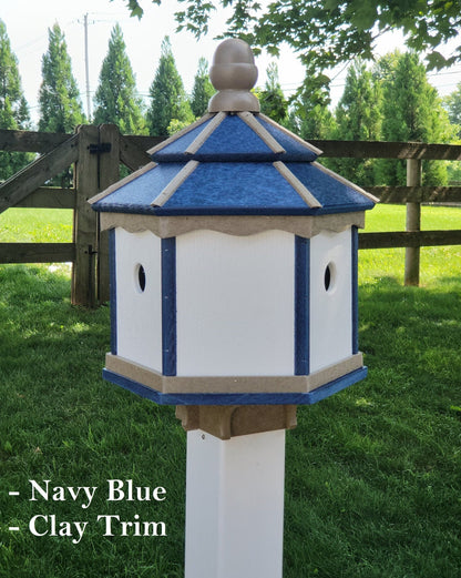 Amish Poly Gazebo Birdhouse with three nesting holes in outdoor setting