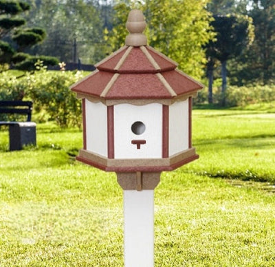 Amish Poly Gazebo Birdhouse with three nesting holes in outdoor setting