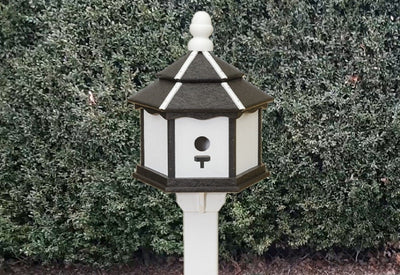 Amish Poly Gazebo Birdhouse with three nesting holes in outdoor setting