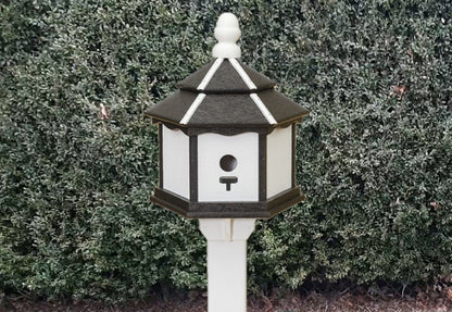 Amish Poly Gazebo Birdhouse with three nesting holes in outdoor setting