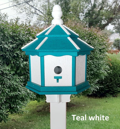 Amish Poly Gazebo Birdhouse with three nesting holes in outdoor setting