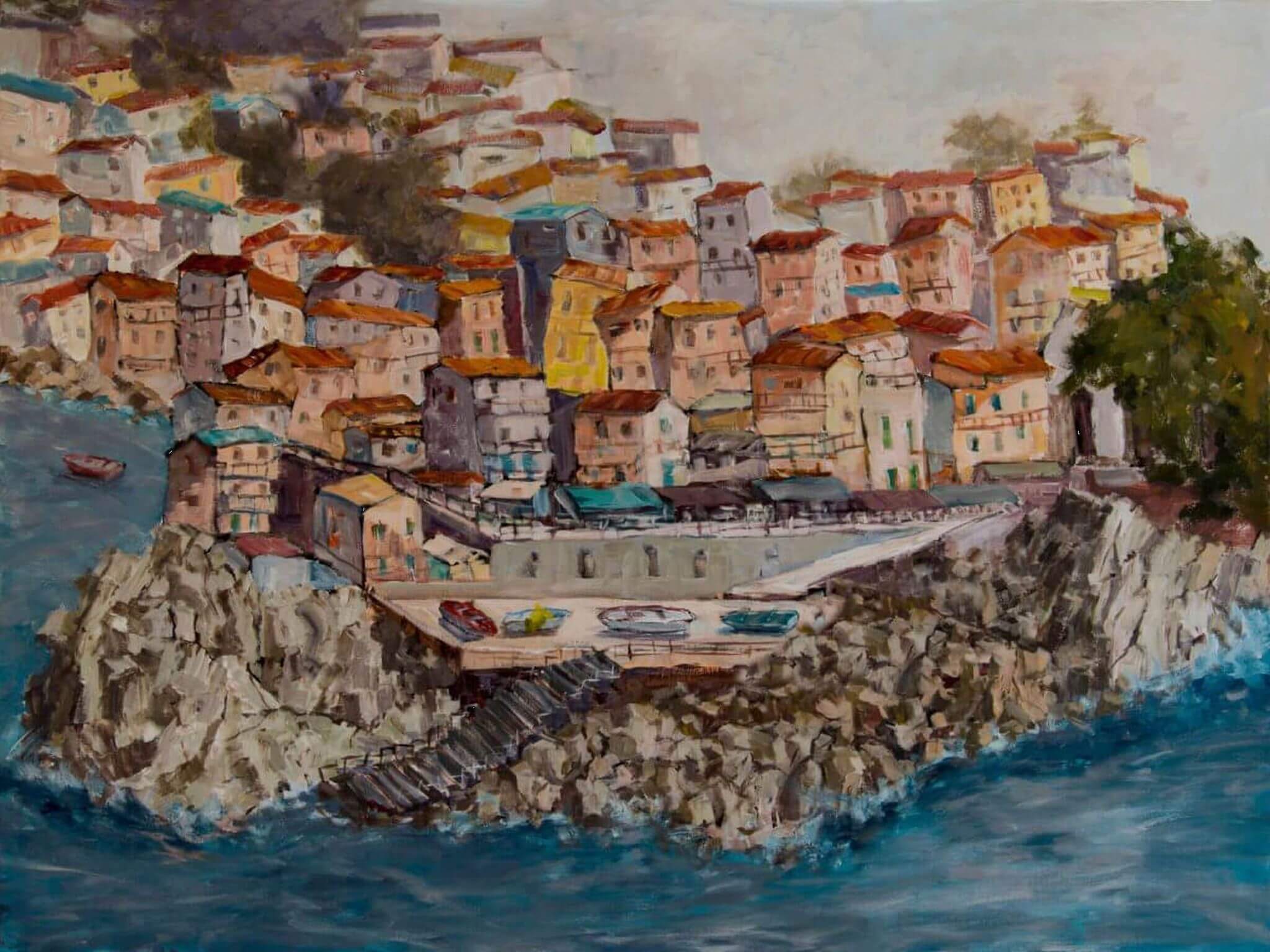Port Venere Artist Enhanced Canvas Print by John Beard Collection - main product image for Resin Society