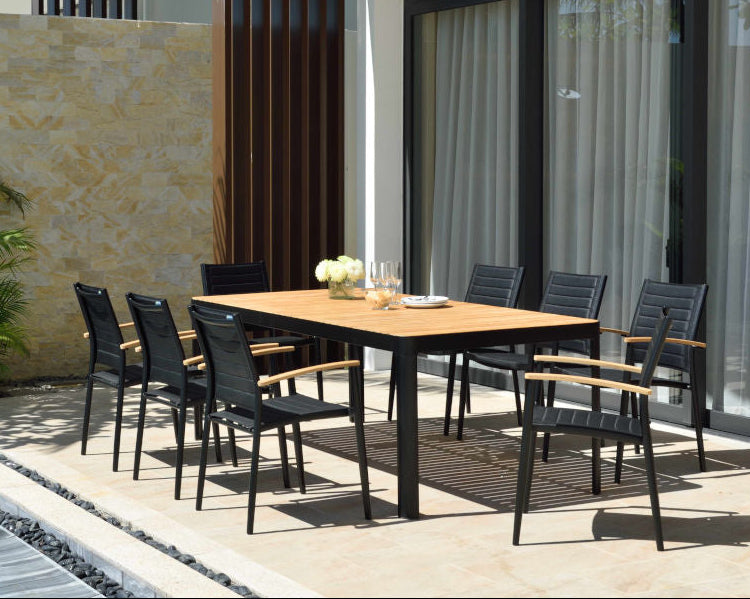 Portals Dark Lite FSC Teak Wood and Aluminum Rectangular Dining Set by LifestyleGarden US - product image 15 for Resin Society