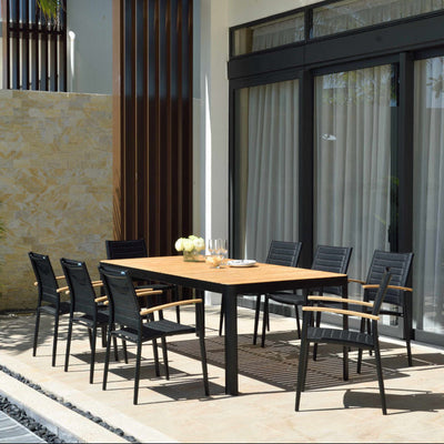 Portals Dark Lite FSC Teak Wood and Aluminum Rectangular Dining Set by LifestyleGarden US - product image 17 for Resin Society