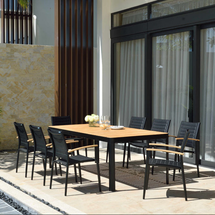 Portals Dark Lite FSC Teak Wood and Aluminum Rectangular Dining Set by LifestyleGarden US - product image 17 for Resin Society