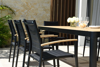 Portals Dark Lite FSC Teak Wood and Aluminum Rectangular Dining Set by LifestyleGarden US - product image 5 for Resin Society