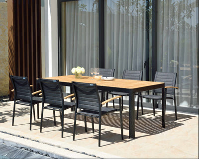 Portals Dark Lite FSC Teak Wood and Aluminum Rectangular Dining Set by LifestyleGarden US - main product image for Resin Society