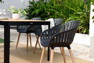 Portals Dark Rectangular Teak Table and 8 Nassau Black Dining Set by LifestyleGarden US - product image 15 for Resin Society