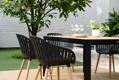 Portals Dark Rectangular Teak Table and 8 Nassau Black Dining Set by LifestyleGarden US - product image 16 for Resin Society