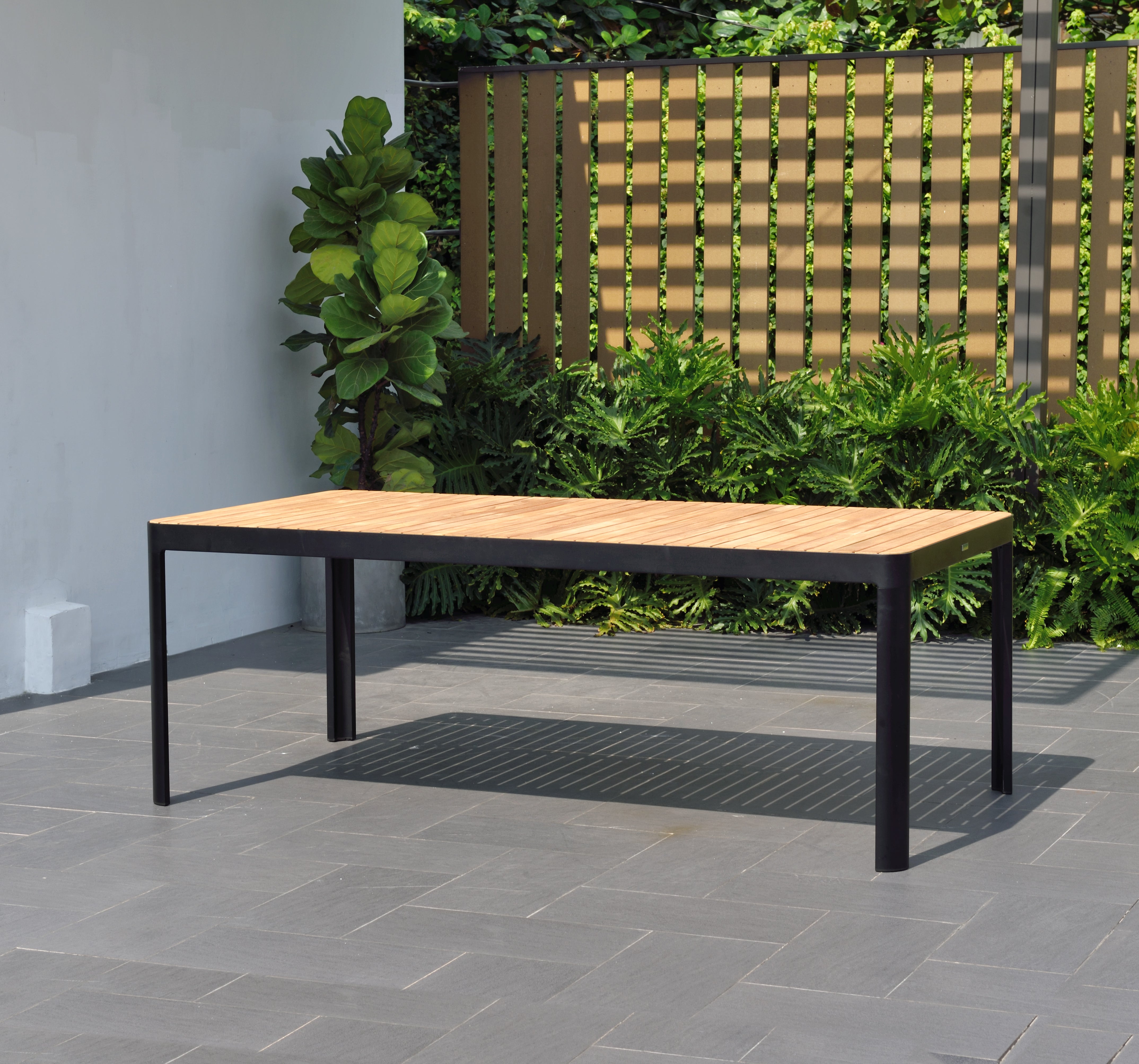 Portals Dark Rectangular Teak Table and 8 Nassau Black Dining Set by LifestyleGarden US - product image 10 for Resin Society