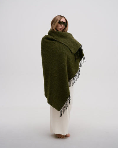 Fringe Bouclé Throw Olive by Principal's Daughter - product image 2 for Resin Society