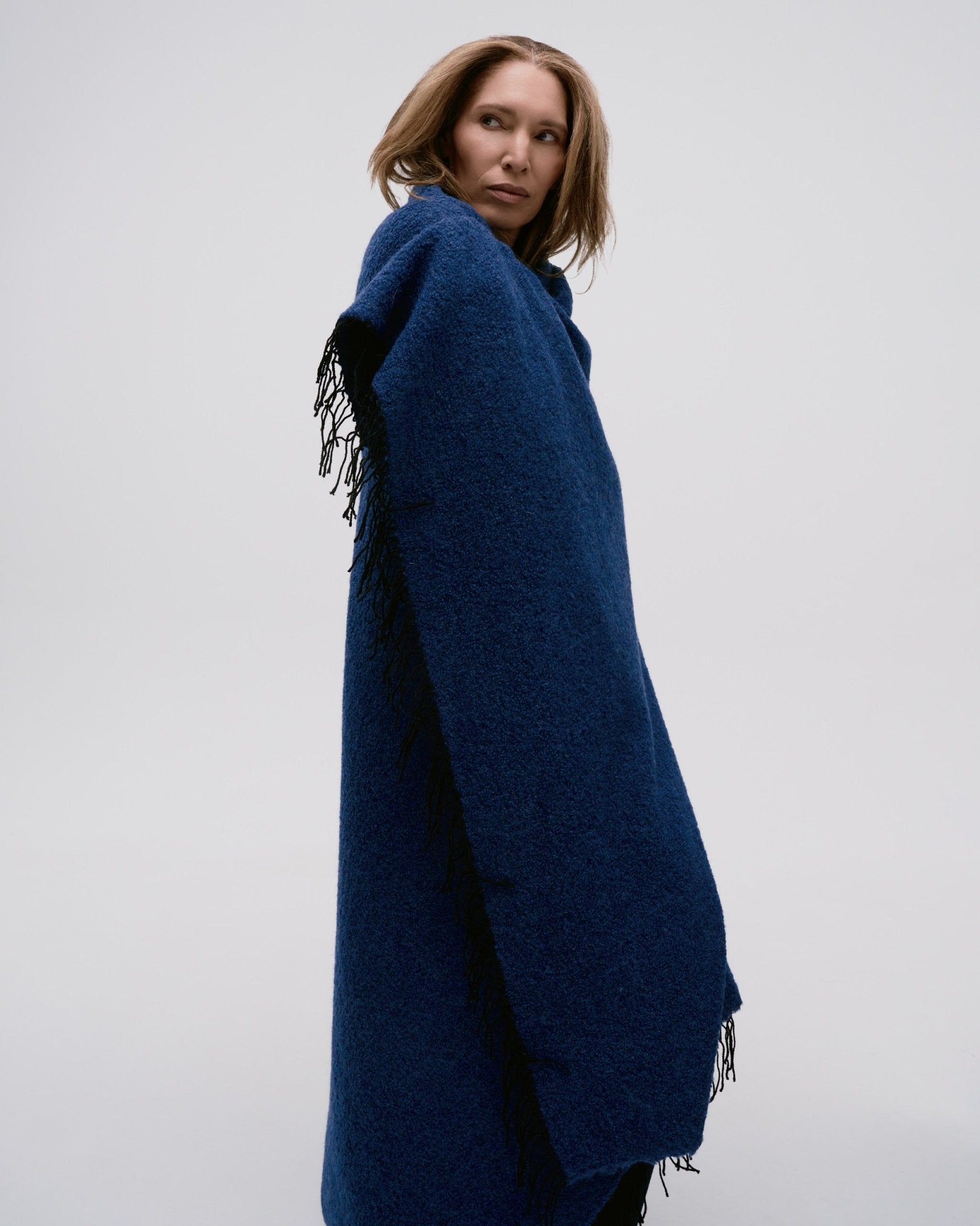 Fringe Bouclé Throw Cobalt by Principal's Daughter - product image 2 for Resin Society