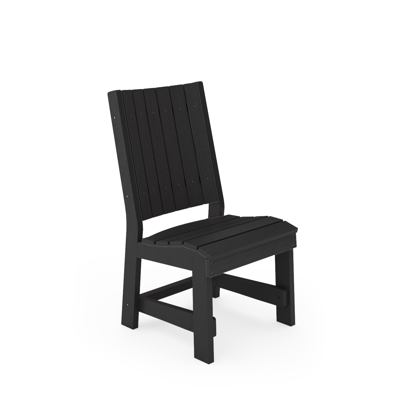 SoPoly Callaway Armless Table Chair in outdoor setting showing slim armless design and wood grain texture