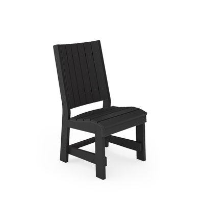 SoPoly Callaway Armless Table Chair in outdoor setting showing slim armless design and wood grain texture