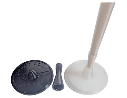 King Craft Cone Filler & Packing Tool Kit showing filler, packing stick, and king-sized cone in clear and black colors