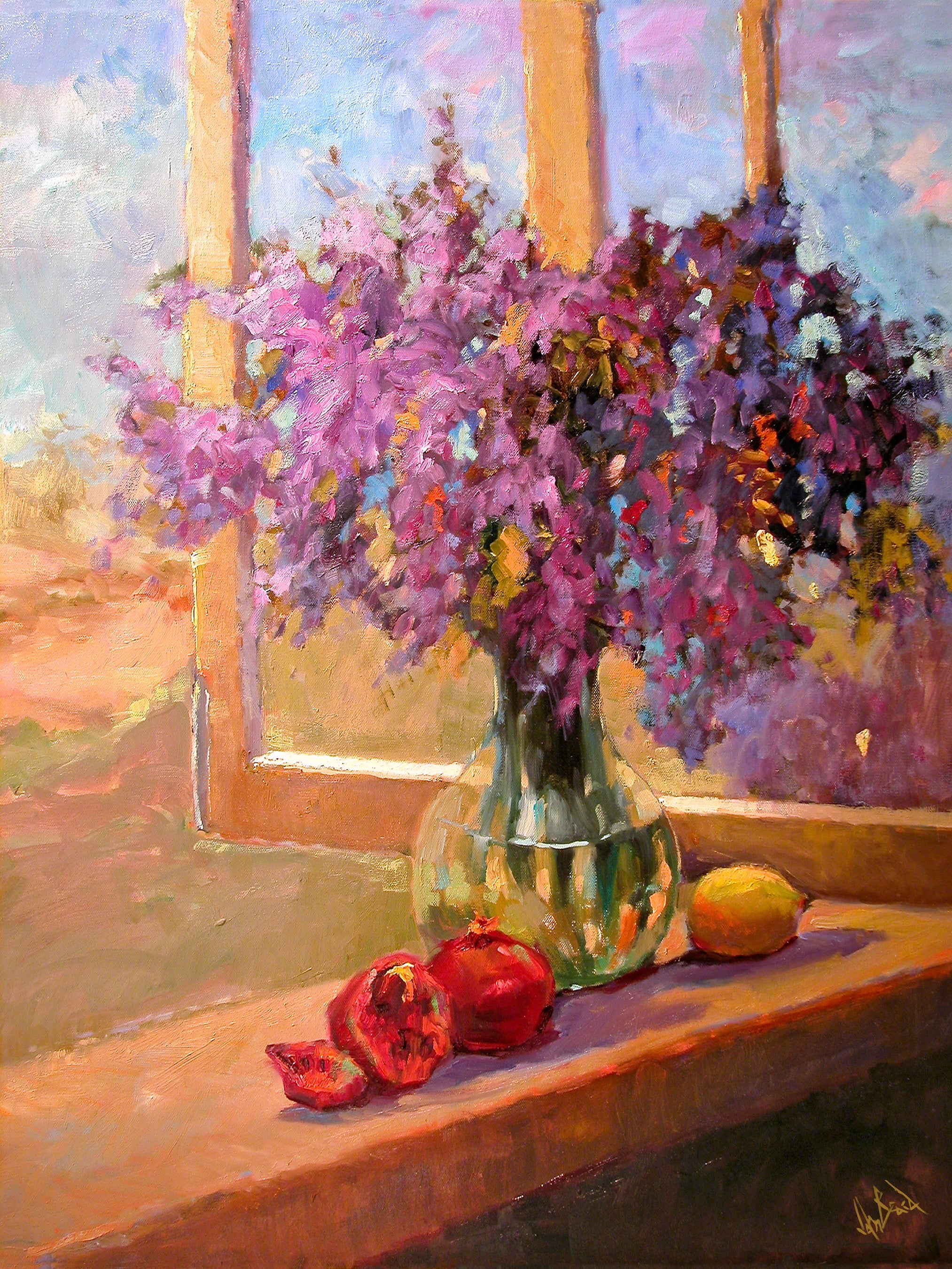 Purple Flowers Artist Enhanced Canvas Print by John Beard Collection - main product image for Resin Society