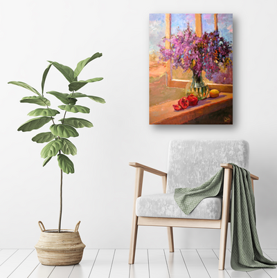 Purple Flowers Artist Enhanced Canvas Print by John Beard Collection - product image 2 for Resin Society