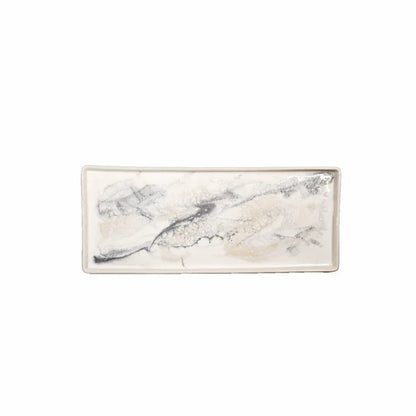 Marble-patterned resin ceramic tray on a white background