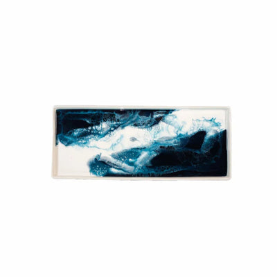 Large Ceramic Resin Tray with hand-poured resin surface in Northern Lights color