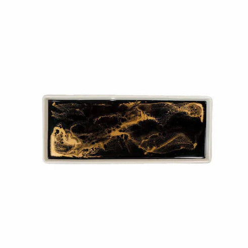 Rectangular black and gold marble Small Ceramic Resin Tray on a white background