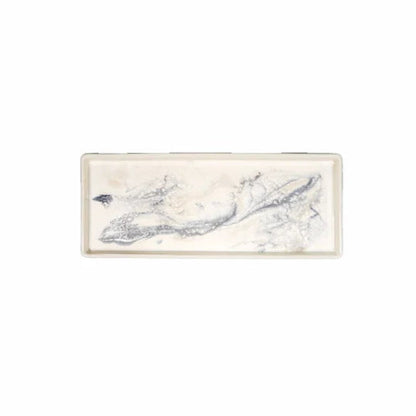 Rectangular marble Small Ceramic Resin Tray with a white and gray pattern on a white background