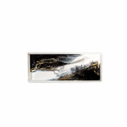 Small Ceramic Resin Tray with black and gold design on a white background